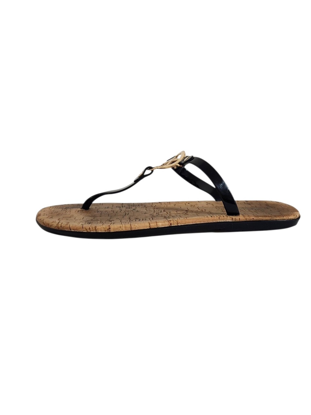 Michael Kors Black Cork Footbed Sandals with Gold-Tone Logo Size 10